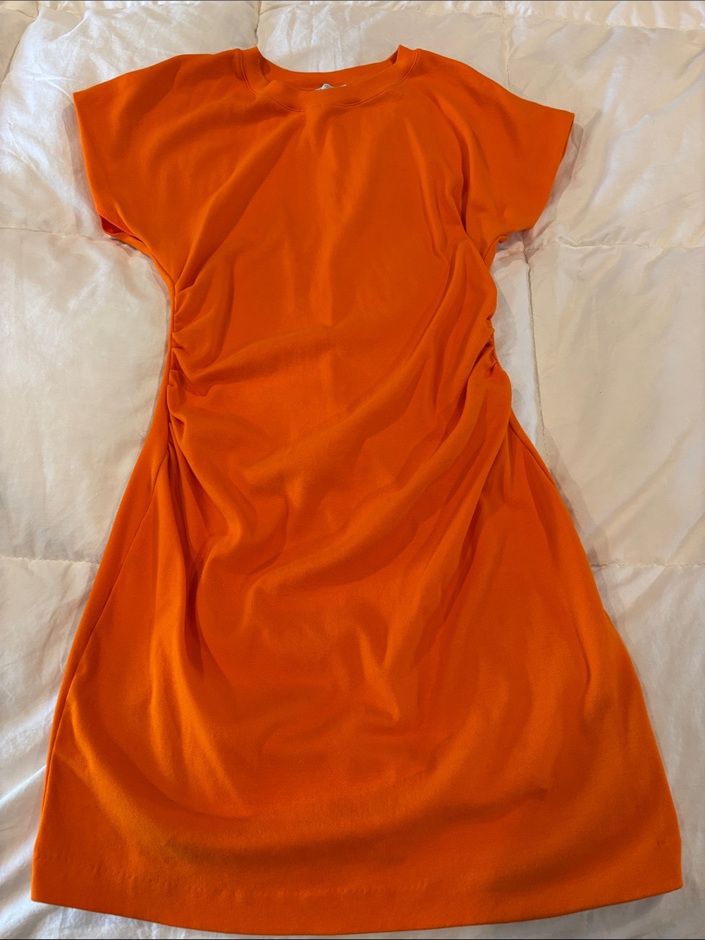ZARA Orange Short-Sleeve Ruched Women’s Dress